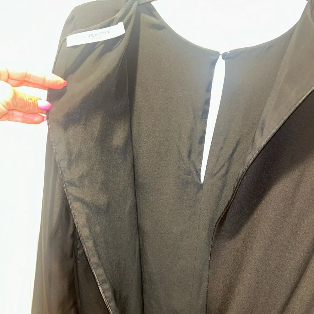Givenchy 100% Silk Black Midi Long Sheer Sleeve Zip Back Dress Size 36 - Picture 5 of 7